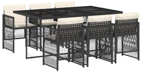 vidaXL Matgrupp för trädgården med dynor 7 delar svart konstrotting, uteplatsmöbler, matbord och stolar, trädgårdsbord med stolar, trädgårdsmöbler