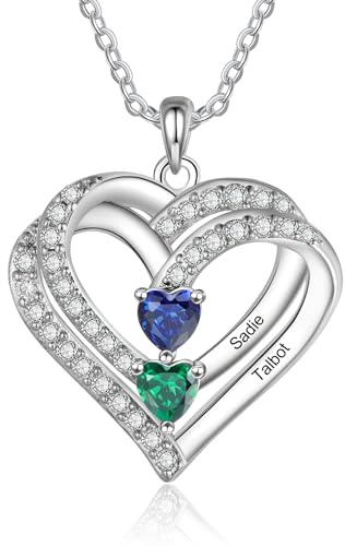 lorajewel 925 Sterling Silber Kette mit Namen Personalisierte Halskette für Damen Kette mit Anhänger Geburtssteinen Gravur Geschenke zum Muttertag Weihnachten Valentinstag