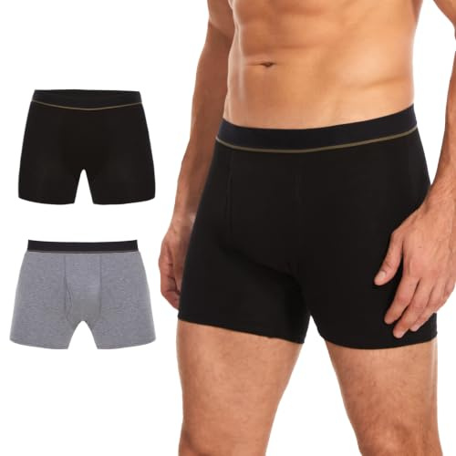 PurityLock Calzoncillos tipo bóxer lavables para hombre, ropa interior de algodón para incontinencia con bragueta, reutilizable, a prueba de fugas, protección delantera y trasera, absorción de 150 ml