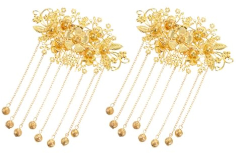 FRCOLOR 2 Piezas Adorno nupcial decoración de lámparas fluorescentes accesorios decoracion Mujer accesorios retro horquillas accesorios para el cabello del año nuevo lunar borlas horquilla