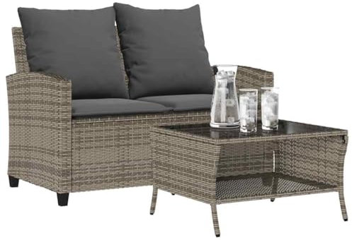 Gecheer Gartensofa 2-Sitzer Rattansofa,Gartenlounge,Gartenmöbel Loungesofa Terrassensofa mit Kissen & Tisch Grau Poly Rattan