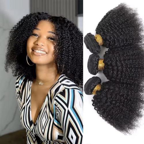 Tissage Naturel Cheveux Humain Afro Kinky Curly Human Hair 8 10 12 Pouces | Tissage Bouclé Naturel 4B 4C Meche Bresilienne Vierge Remy Cheveux Humains Tissage Bresilienne Couleur Naturelle Noire 300g