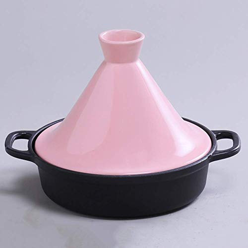 Cocottes avec couvercles, tajine en Fonte émaillée de 20 cm, avec Couvercle Conique (Rose)