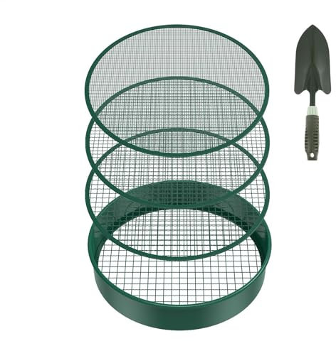 Setaccio per terreno per giardinaggio, setaccio per compost per terreno sabbioso, setaccio in metallo con 4 maglie filtranti, filtro per piantare, pala per serra, uso agricolo, familiari e amici, 30
