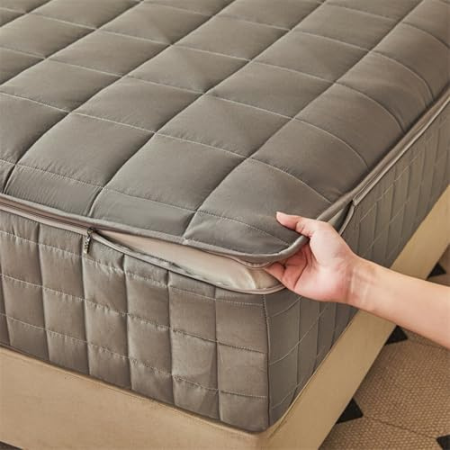 Matratzenüberzug mit Reißverschluss 130/140x190/200 Anpassbare Matratzenschoner Encasing Spannbetttuch Weiche Spannbettlaken Fünfseitig Gesteppt Bezug Topper für Matratzen bis 5-40cm(130x190+10cm,Gray