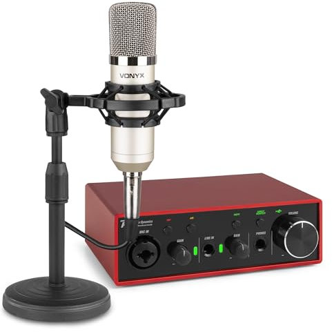 Vonyx Producer Recording Set - Interfaz de Audio PDX11, Micrófono Condensador CM400, Soporte de Brazo, Antipop y Cable XLR - Estudio en Casa para Grabación de Voz, Podcast o Instrumento