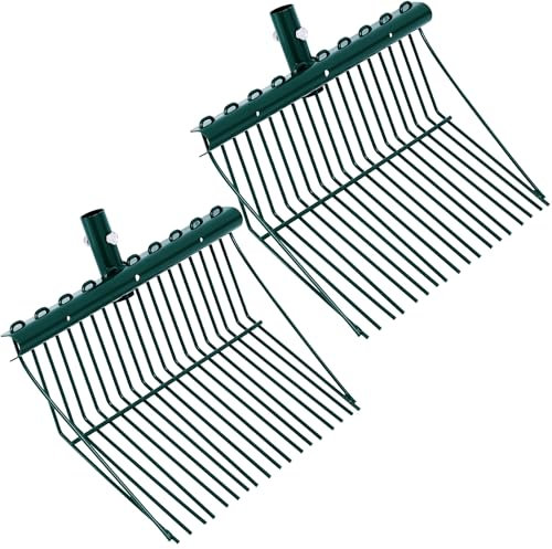 Tandefio 2 Stück Metallgabelkopf, Mistgabel, Ersatzkopf, Pferderechen mit abgewinkelten Zinken für Pferdestand, Gülle, Garten, Tierhaltung (grün)