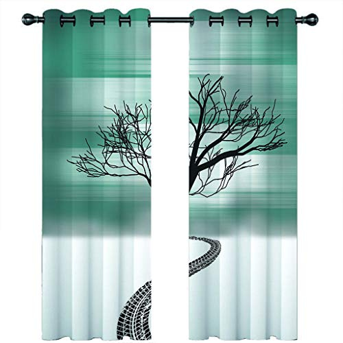 Kinder Gardinen Kinderzimmer Junge Mädchen Blickdicht Grüne, Weiße Und Schwarze Tote Baumkurve 200X160Cm 2Er Set Verdunkelungsvorhang Thermovorhang Hitzeschutz Vorhänge Wohnzimmer Schlafzimmer Vorh