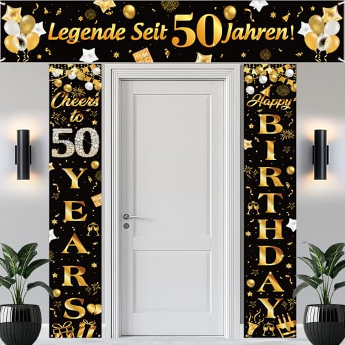 3 Stück 50 Geburtstag Banner Deko für Mann Schwarz Gold Happy Birthday Geburtstagsbanner Geburtstagsdeko 50 Jahre Türbanner für Man 50. Geburtstagsparty Geburtstagsfeier Deko Dekoration Zubehör