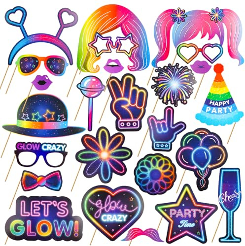 25 stycken partyrekvisita glöd, fotobox tillbehör neon,födelsedagsfest roliga fotorekvisita, julfest, bröllop disco karneval party tillbehör blandning bröllop JGA festdekoration