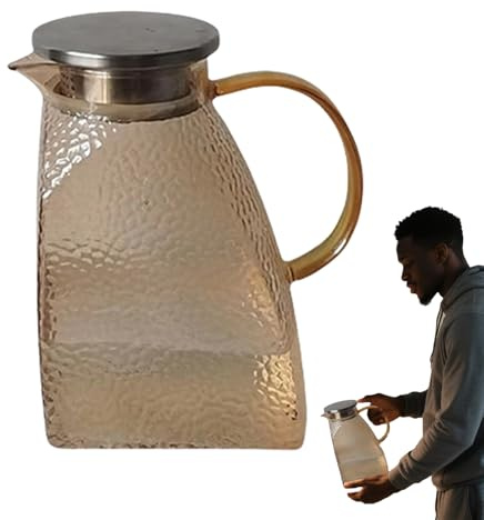 Jarra de cristal – Jarra de agua con diseño martillado, 1,5 l para jugo de leche y bebidas frías bebidas calientes recepción de viaje cocina puerta de nevera