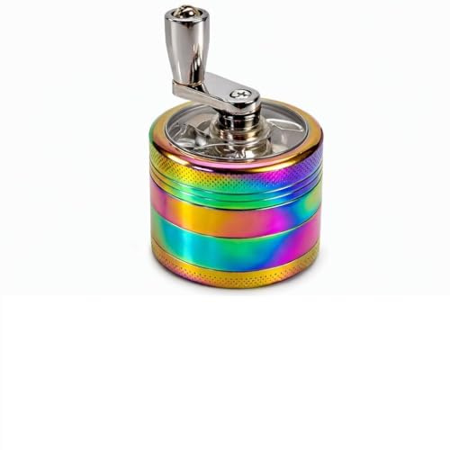 40mm 4-Layer Metal Herb Grinder with Hand Crank – Zinc Alloy Spice Grinder, Magnetic Lid, Diamond Teeth, Pollen Catcher & Scraper – Rainbow