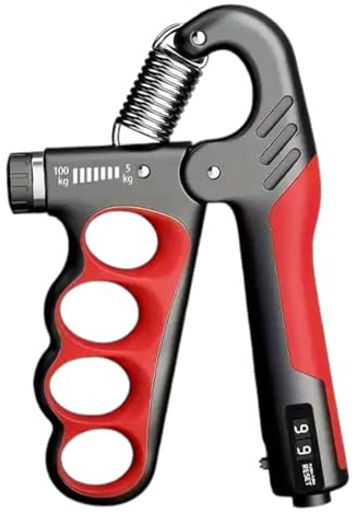 Verstellbarer Hand Grip Trainer mit Zähler – 5–100kg Unterarm- & Handgelenkstrainer, Mechanischer Handmuskeltrainer für Krafttraining, Reha, Klettern, Fitness & Stressabbau (Rot)