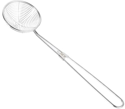 TOYANDONA Stainless Steel Fine Mesh Strainer Spoon – 29cm Long Handle Metal Cooking Skimmer for Frying, Pearl Tapioca, Tea Filtering & Kitchen Oil Skimming – Dishwasher Safe Utensil (Silver)