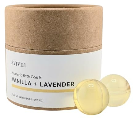 Avivni Moisturizing Bath Oil Beads (15 Pearls), Vanilla Lavender, Biodegradable, Recyclable Container, Mother's Day