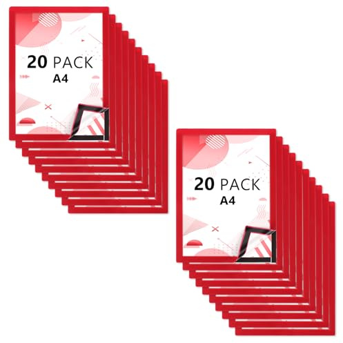 MIVIDE 20 Stück Magnetrahmen A4 Selbstklebend, A4 Selbstklebend Magnetrahmen Rot, Magnetischer Rahmen Info-Rahmen Selbstklebender mit Magnetverschluss für Dokumente, Fotos, Poster