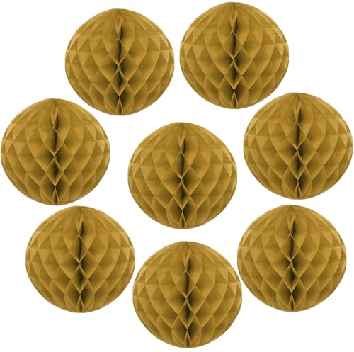 sourcing map 8 Pcs Honeycomb Balls, 6 Dia Honeycomb Flower Paper Pom Poms Paper Flowers Crafts for DIY Crafting Home Decor Birthday Christmas Party, Gold