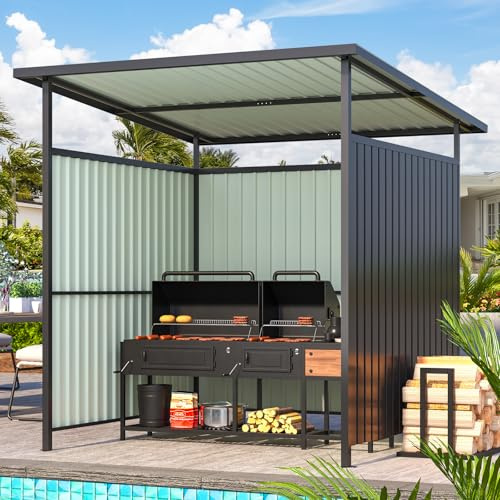 AECOJOY 6' x 6' Outdoor Hardtop Grill Gazebo, Small Pergolas and Gazebos Clearance, Lean to BBQ Gazebo for Outdoor Grill, Metal Awnings for Patio and Decks