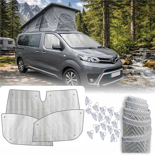 MJS Set mit 3 thermischen Innenbezügen für Windschutzscheibe und Fenster, kompatibel mit Toyota Proace Citroën Jumpy Citroen SpaceTourer 2016-2026 (3 Stück) thermischer Sonnenschutz für Fenster von