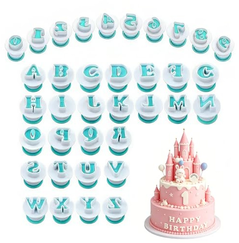 36PCS Alphabet Cookie Cutter Set, A-Z Fondant Letter Cutters and Number Stamps, Food Grade Plastic Cake Decorating Tools for Birthday Wedding Christmas Party