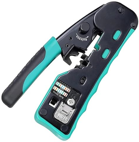Pinza crimpatrice RJ45 passante for crimpatrice Ethernet di livello industriale, crimpatrice for cavi dati modulari a cricchetto tutto in uno(Green)