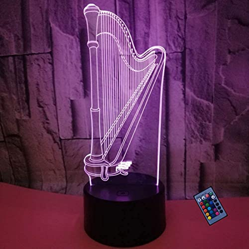 YTDZLTD Kreative 3D Harfe Nacht Licht 16 Farben Andern Sich Fernbedienung USB-Strom Touch Schalter Dekor Lampe Optische Täuschung Lampe LED Lampe Tisch Kinder Brithday Weihnachten Geschenke