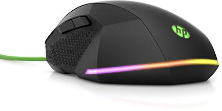 HP Pavilion 200 - Souris Gaming Noir/Vert (Filaire - USB, 5 Boutons Programmables, 3 200 DPI, Rétroéclairage RVB, Droitier) 5JS07AA#ABB