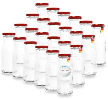 Flaschenbauer - 24x Glasflaschen 150ml mit Deckel TO43 in Rot - Flaschen zum Befüllen inkl. Etiketten, Saftflaschen, Milchflaschen, Vorratsflaschen, Einmachgläser, Smoothie Flaschen - Made in Germany
