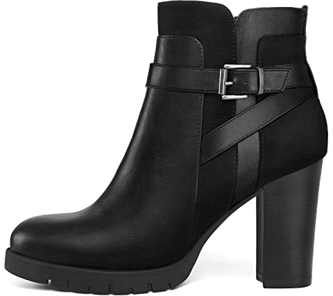 mysoft Women's Ankle Boots Chunky Stacked Heel Zipper Booties - Available in Wide Sizes