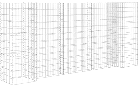 vidaXL Gabionen Pflanzkorb H-förmig Steinkorb Blumentopf Wand Mauer Gabione Drahtkorb Pflanzkübel Blumenkasten Stahldraht 260x40x120cm Silber