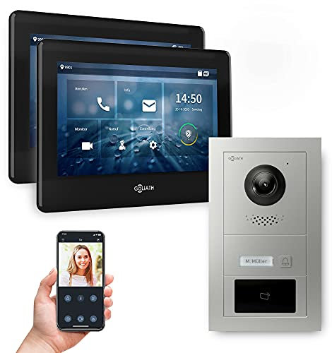 Goliath Hybrid | 2-Draht Bus | Full-HD Video Türsprechanlage | App | 1-Fam | 2 x Full-Touchscreen 7 | Aluminium Unterputz Türstation | + RFID | 180° Ultra-Weitwinkel | AV-BUS-522
