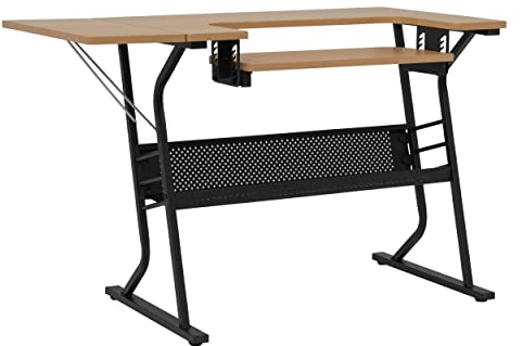 Sewing Online Kleiner Nähmaschinentisch, Ahornplatte mit schwarzen Beinen – Nähmaschinentisch mit Verstellbarer Plattform, Klappverlängerung und Ablagefach | Quilt-Tisch/Computertisch – 13368