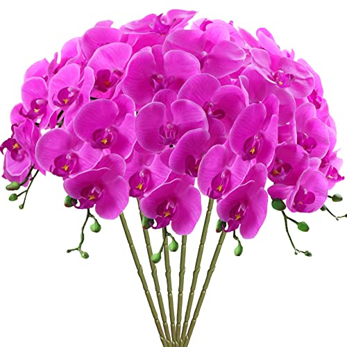 FagusHome 6 Stück Künstliche Phalaenopsis Blumen 80CM Künstliche Orchideenblumen Stammpflanzen für Wohnkultur (Violett)