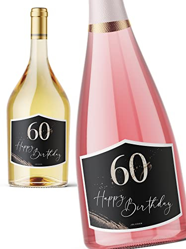 JoliCoon 60. Geburtstag Flaschenetikett - Perlmuttlack veredelt - 9,3x7,8cm - Happy Birthday 60