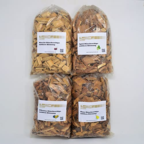 Landree® Starter-Set Räucherchips Kirsche, Apfel, Birne, Pflaume - 4 x 2 Liter -Altes Land- Wood Chips für Grill Smoker BBQ