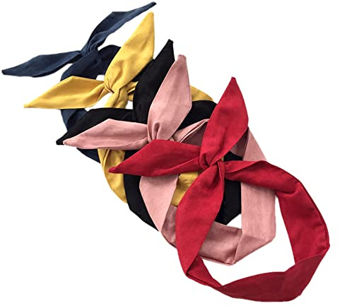 5 Stück Vintage Stirnbänder Damen,Haarband Kopfband Frauen Haarbänder Bow Flexibler Eisendraht Biegbar Stirnband Haarreif mit Schleife, Retro Haarschmuck Haare Zubehör für Damen Mädchen
