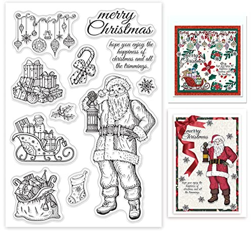 GLOBLELAND Christmas Santa Claus Clear Stampsfor Crafting Christmas Bags Gift Greetings Silicone Clear Stamp Seals for Cards Making DIY Scrapbooking Photo Journal Album Decoration