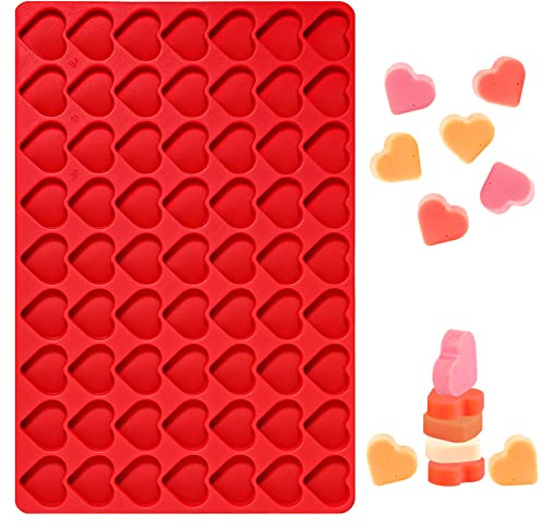 Webake Cute Heart Mold, 63 Cavities Heart Mould Silicone Candy Chocolate Mold Baking Tray for Homemade Treats Valentine's Day Love Small Soap Wax Melt Making
