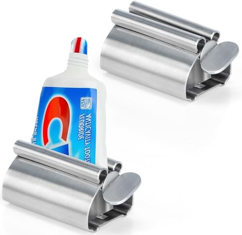Zivacate Presse Tube Dentifrice, 2 Pièces Presse Dentifrice Support de Siège, Rolling Acier Inoxydable Distributeur de Dentifrice pour Dentifrice, Peinture à l’Huile, Crème Pour Les Mains ou Pommade