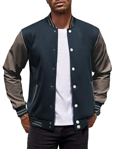 COOFANDY Mens Fashion Varsity Jackets Leather Sleeve Slim Fit College Baseball Letterman Bomber Coat