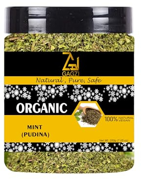 GAGZI All Natural Organic Spices Mint (Pudhina) 200 Gram | Vegan, Gluten Free, Plant Based (Packing May Be Vary) Pack Of 1