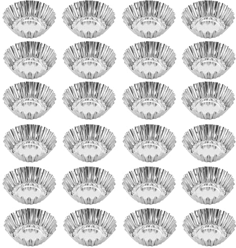 25 mini moldes para tartas de acero al carbono, molde reutilizable de acero inoxidable, molde para tartas de huevos, cupcakes, mini moldes de acero inoxidable para pudín, pasteles, cupcakes,