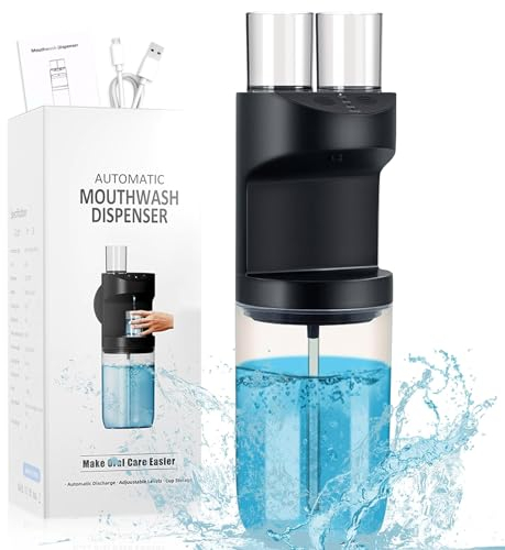 EPROICKS Mundwasser Spender Automatischer, Mundspülung Spender Elektrisch mit 2 Becher, Mundspülspender für Badezimmer Wand, Kann Beherbergen 550ml Mundspülung 3 Gänge Einstellbar