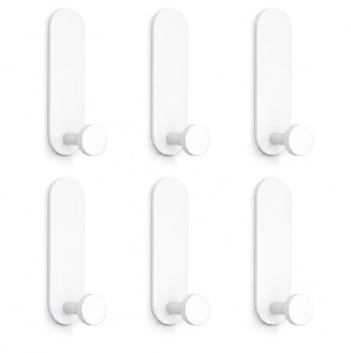 JS Lot de 6 crochets adhésifs pour serviette, porte-serviettes, crochets muraux pour manteaux, chapeaux, sacs à main dans la salle de bain, la douche, la cuisine, blanc