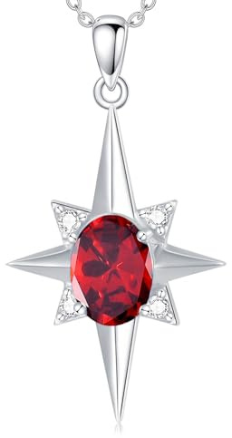 BETHZA Garnet Necklace for Women 925 Sterling Silver Star Pendant with Genuine Garnet Glittering Birthstone Necklace for Mom Jewelry Gift for Women