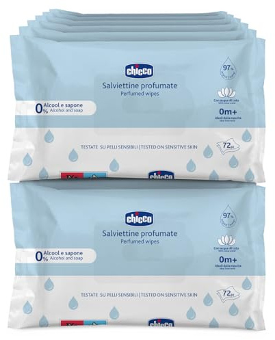 Chicco Toallitas Multiuso Para Bebés, Sin Alcohol, Perfumadas, Adecuadas Para Pieles Sensibles - Megapack de 864 Unidades, 12 Paquetes de 72 Cada Uno