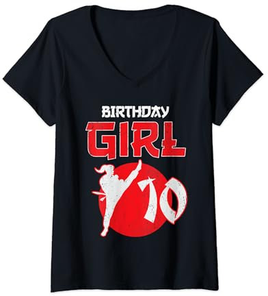 Damen Karate Taekwondo 10 Jahre alt Geburtstag Kampfsport Mädchen T-Shirt mit V-Ausschnitt