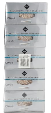 Palillos Redondos y Torneados en Distintos Formatos - 500 a 24000 Unidades - Perfectos para Hostelería (CAJAS, palillo torneado redondo 1000 contiene 5 unidades)