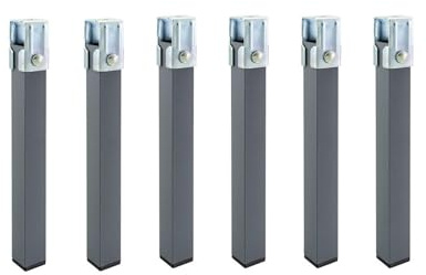 Homey - Juego de 6 Patas cuadradas con Abrazadera para Somier de 30 x 30 mm, Altura 27cm, Gris