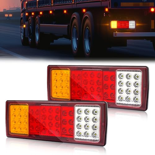 NWpangu Feux arrière de remorque à LED 12V 24V Multifonctions 48LED Feu arrière de camion Feu de stop Feu de recul Feu de recul pour remorque Van Camper Truck, 2 pièces